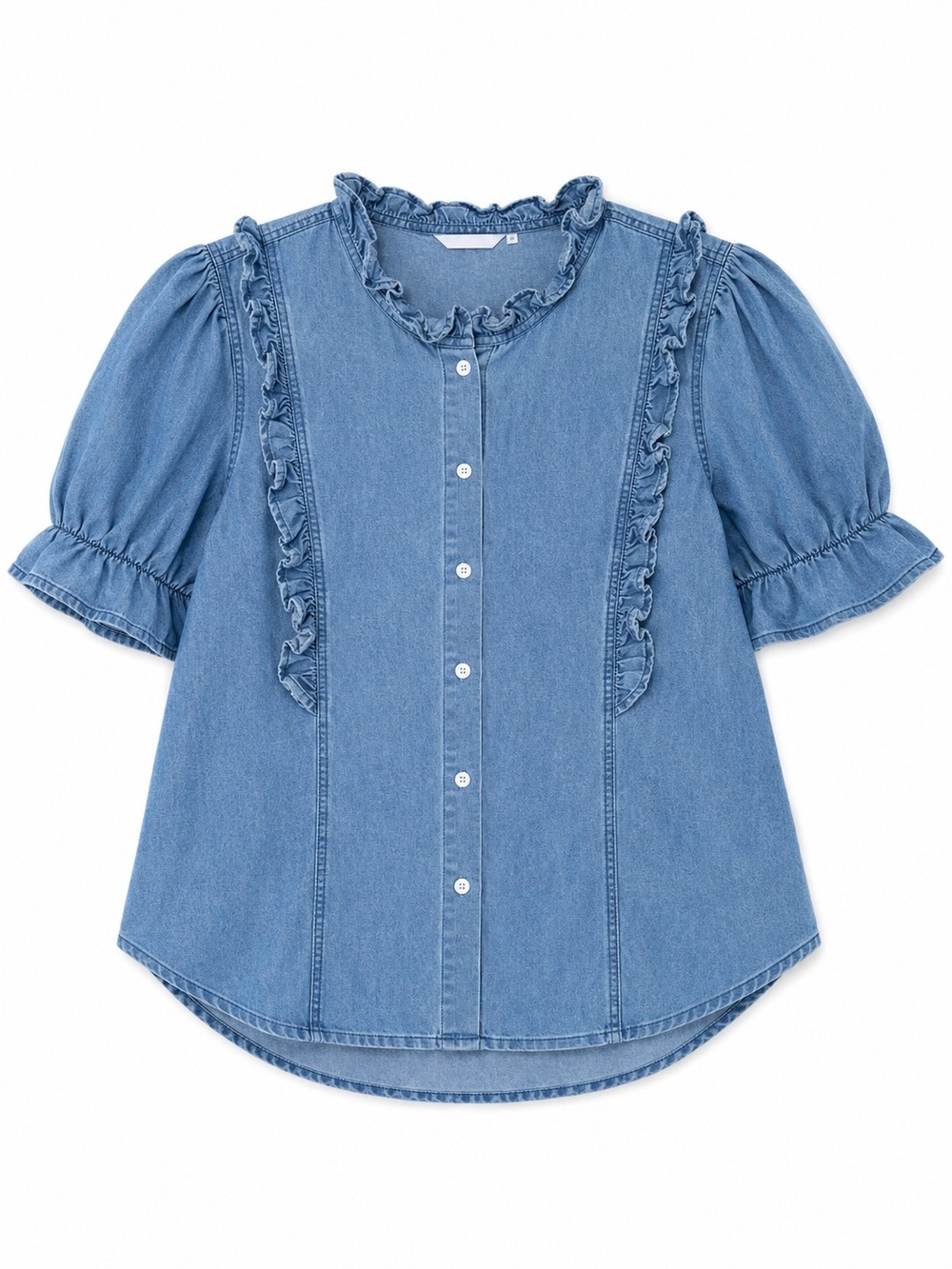 Plus Size Denim Ruffle Detail Short Sleeve Top Size 4XL (20) - Picture 3 of 5